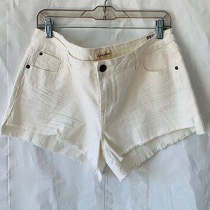 Caterpillar White Raw Hem Button Denim Jean Shorts